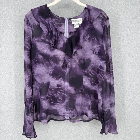Newport News VTG Sheer Flutter Sleeve Blouse Size 8 Purple Fairy Grunge Whimsy - Picture 1 of 13